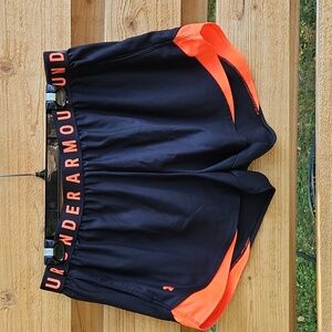 Under Armour Heat Gear Loose Black Neon Orange Shorts Size XXL